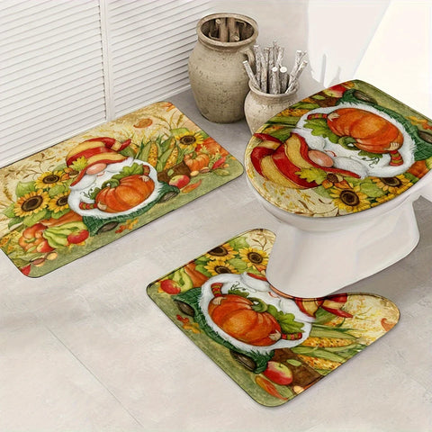 Navak Carpet 3-piece set of pastoral style waterproof and non-slip floor mats bathroom mats U-shaped mats suitable for bathroom decoration