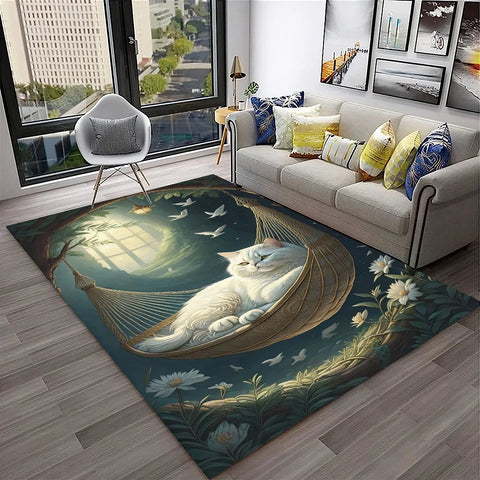 Navak Carpet 3D Cute Cat Flower Cartoon Carpet Rug for Home Living Room Bedroom Sofa Doormat Decor,Child Play Area Rug Non-slip Floor Mat