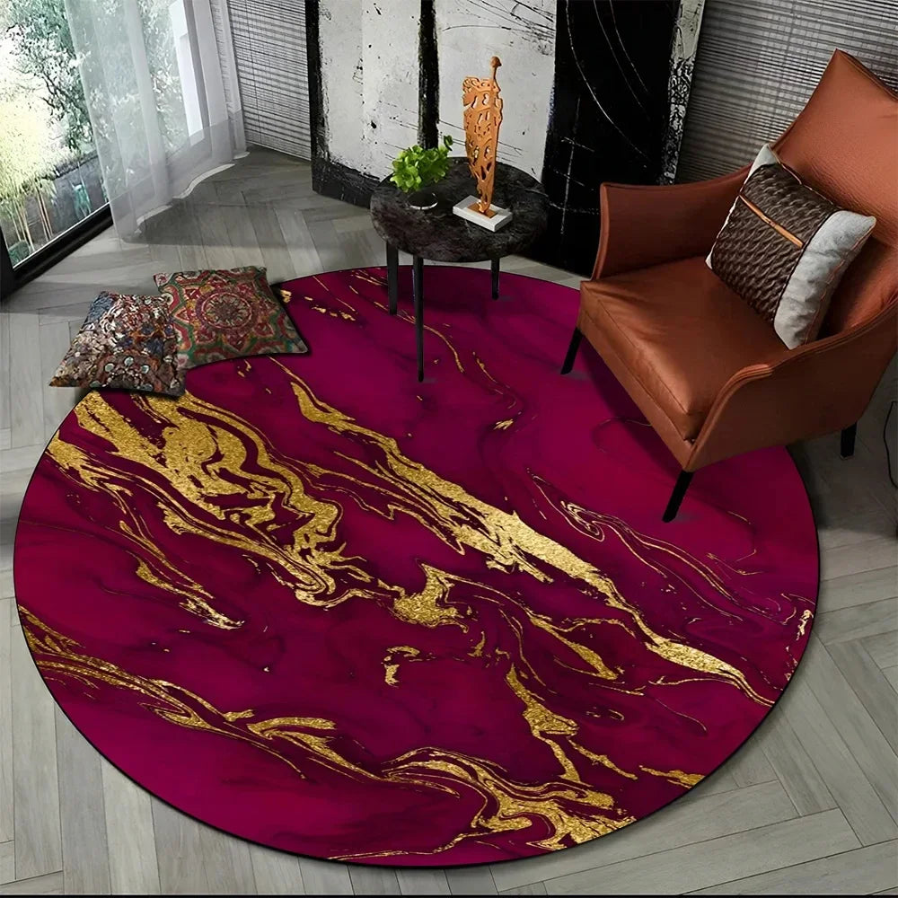 Navak Carpet 3D Luxury Marble Print Round Carpet Abstract Geometric Area Rug for Living Room Bedroom Chair Decor Non-slip Floor Mat Doormat