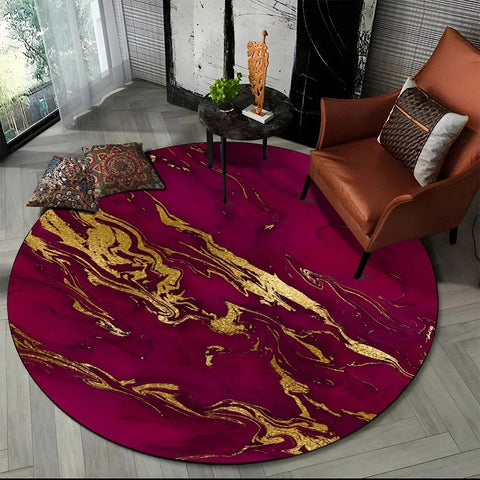Navak Carpet 3D Luxury Marble Print Round Carpet Abstract Geometric Area Rug for Living Room Bedroom Chair Decor Non-slip Floor Mat Doormat