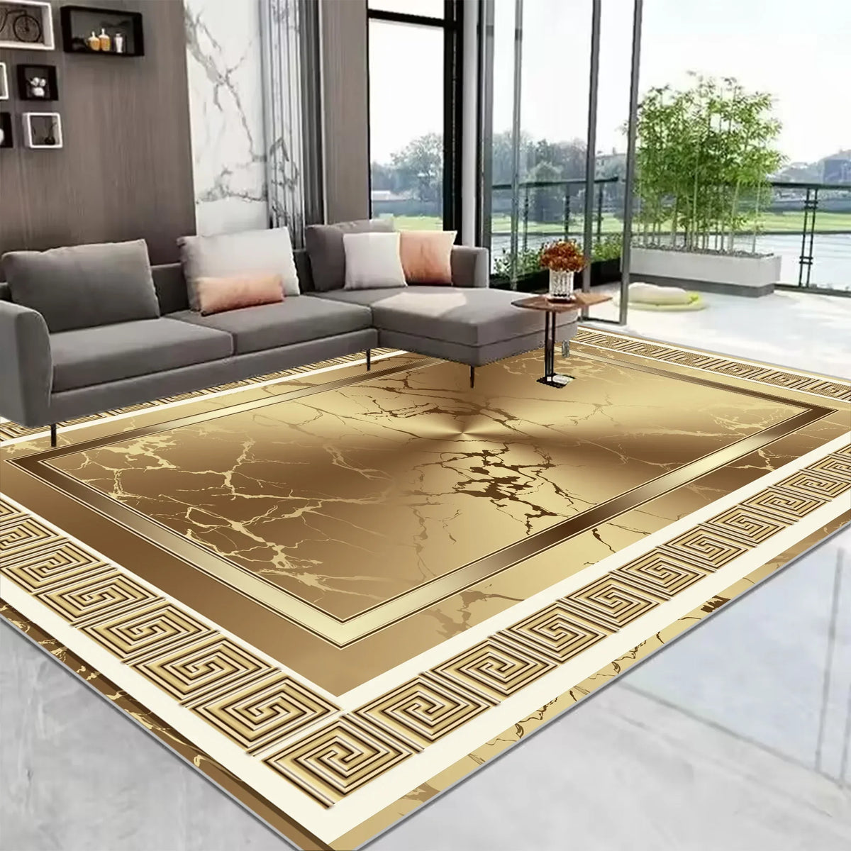 Navak Carpet European Gold Large Living Room Carpet Home Decoration Luxury Coffee Tables Mat Non-slip Washable Rug for Bedroom Decor Alfombra