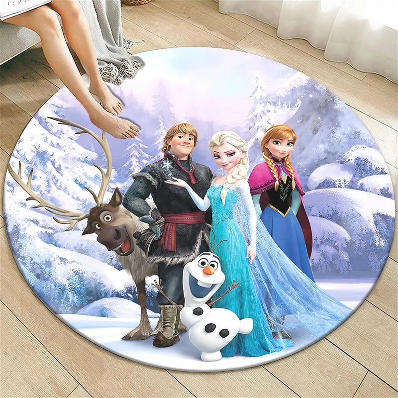 Navak Carpet Princess Elsa Cartoon Print Round Carpet, Bedroom Decorative Carpet, Living Room Bathroom Picnic Camping Entrance Non-slip Mat