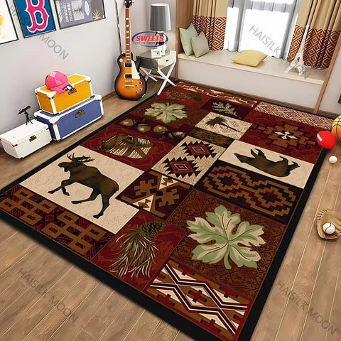 Navak Carpet American Country Retro Style Animal Printed Carpet Rug for Modern Home Decor, Stain Resistant, Kids Play Non-Slip Decor Mat Gift