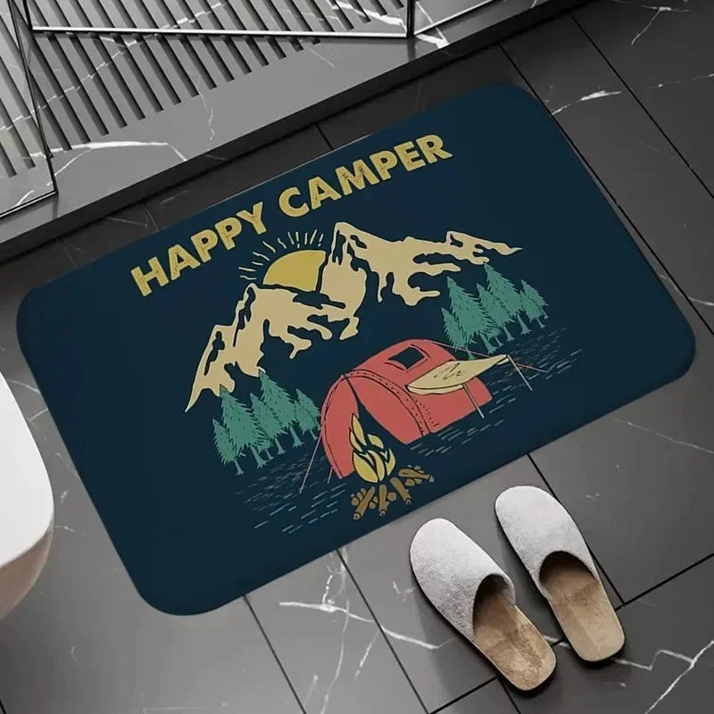 Navak Carpet Happy Campers Rug Non-slip Floor Mat Machine Washable Entrance Carpet for Hallway Bedroom Kitchen and Home Accessories Decor