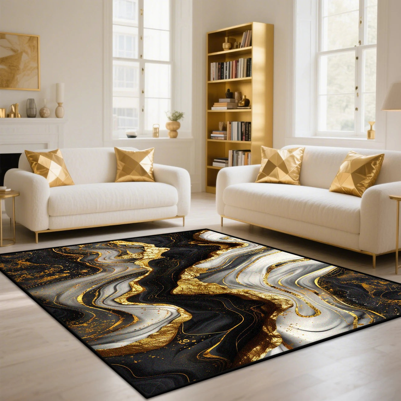 Navak Carpet Golden Abstract Marble Stripes Carpets for Living Room Luxury Bedroom Decoration Large Area Rugs Sofa Side Soft Lounge Floor Mat