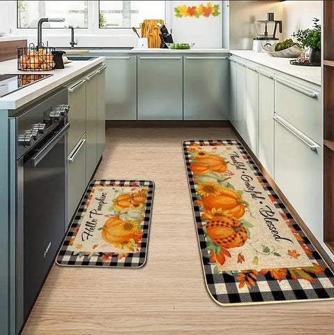 Navak Carpet Autumn Pumpkin Maple Leaf Buffalo Plaid Kitchen Mats Decor Anti-slip Corridor Balcony Rugs Bathroon Doormat Thanksgiving Decor