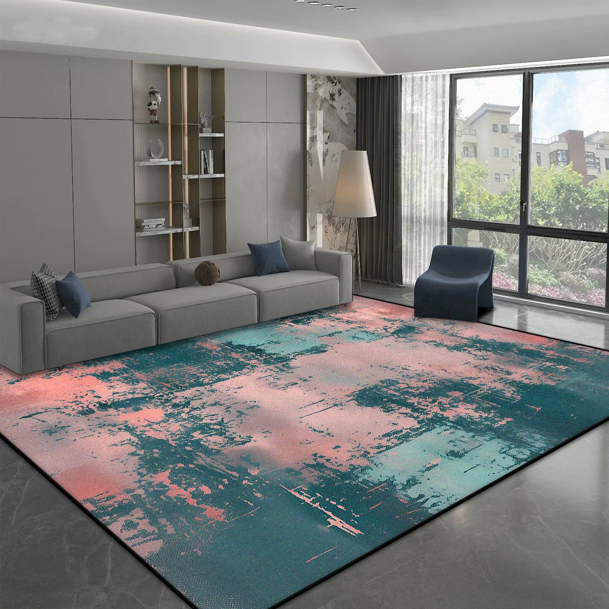 Navak Carpet Modern Simple Style Carpet for Living Room Blue Grey Decoration Home Sofa Fluffy Soft Rug Bedroom Bedside Washable Non-slip Mat