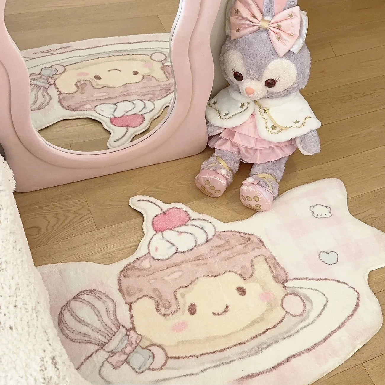 Navak Carpet Pink Cute Carpet Bede Mat Bedroom Anti-Slip Soft Polyester Faux Camere Heart aped Pluie Dinkie Mirror Front Rug