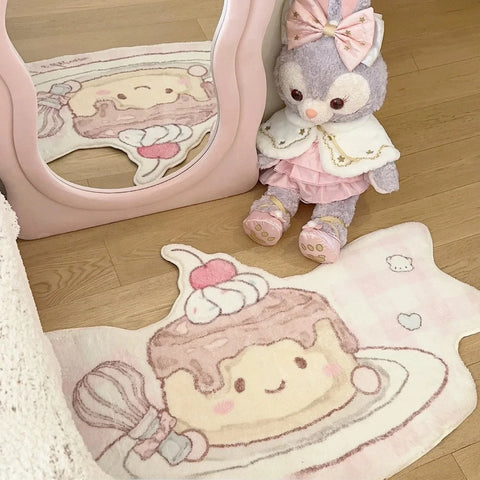 Navak Carpet Pink Cute Carpet Bede Mat Bedroom Anti-Slip Soft Polyester Faux Camere Heart aped Pluie Dinkie Mirror Front Rug