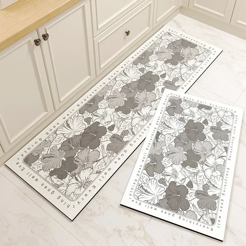 Navak Carpet Carpet for Kitchen Floor Mat Pvc Leather Waterproof Non-slip Long Rug Oil-proof Foot Mats Pink Flower Home Decoration Rugs