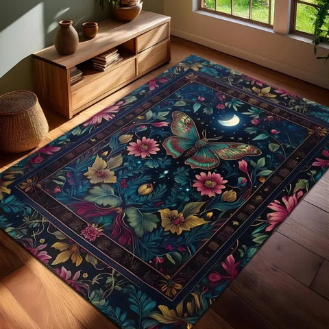 Navak Carpet Luna Moth Rug Mystic Butterfly Rug Moonlit Floral Decor Carpet Living Room Rug Floral Home Garden Rug Gothic Floral Decor