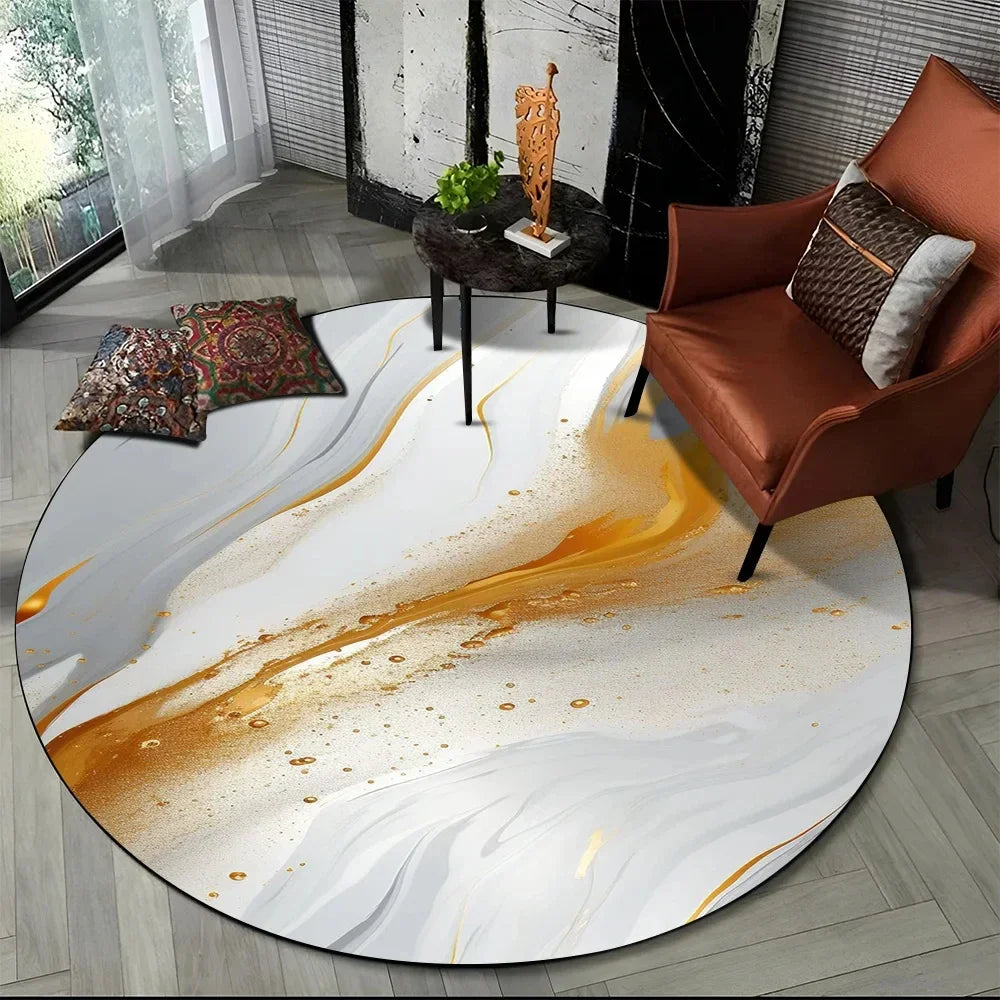 Navak Carpet 3D Luxury Marble Print Round Carpet Abstract Geometric Area Rug for Living Room Bedroom Chair Decor Non-slip Floor Mat Doormat