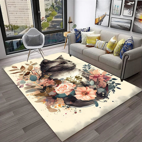 Navak Carpet 3D Cute Cat Flower Cartoon Carpet Rug for Home Living Room Bedroom Sofa Doormat Decor,Child Play Area Rug Non-slip Floor Mat
