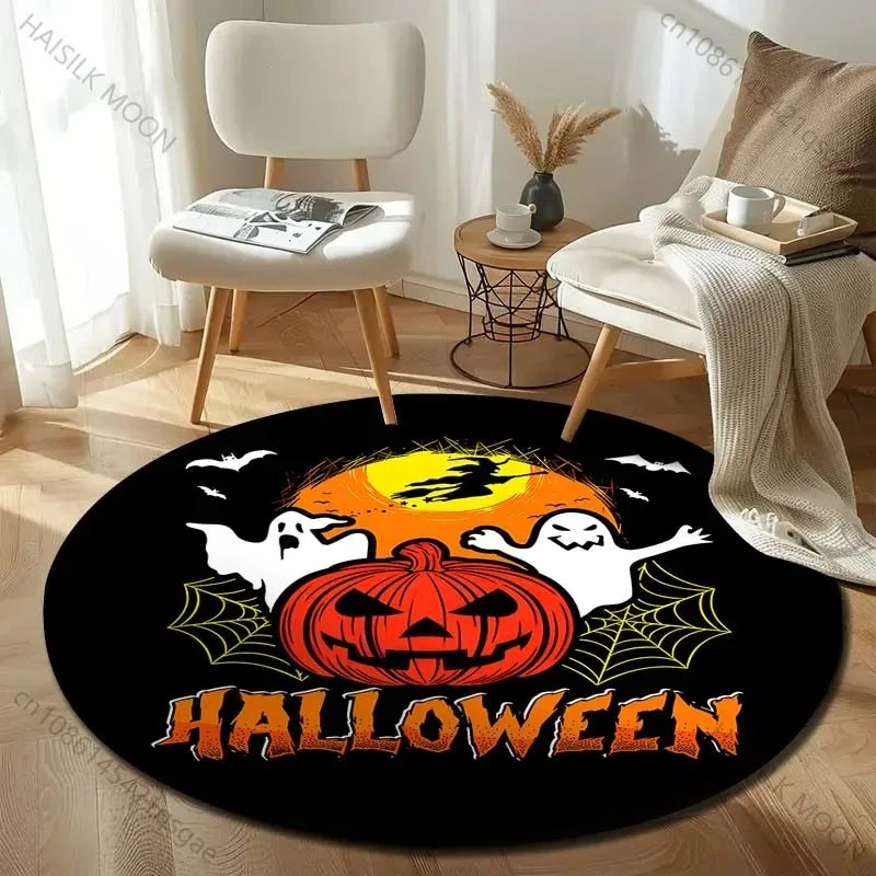 Navak Carpet Head Bat Castle Halloween Round Rugs Carpet Child Room Floor Mats Playroom Upholstery Living Room Bedroom Fashion Gaming Rug