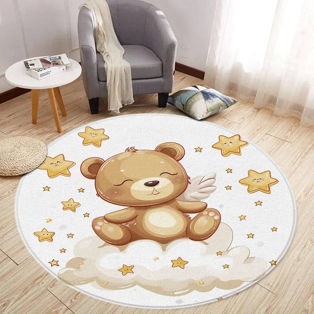 Navak Carpet Cartoon Lion Love Bear Round Rug Living Room Decoration Rabbit Bear Forest Animals Bedroom Rugs Home Mats Washable Leisure Rugs
