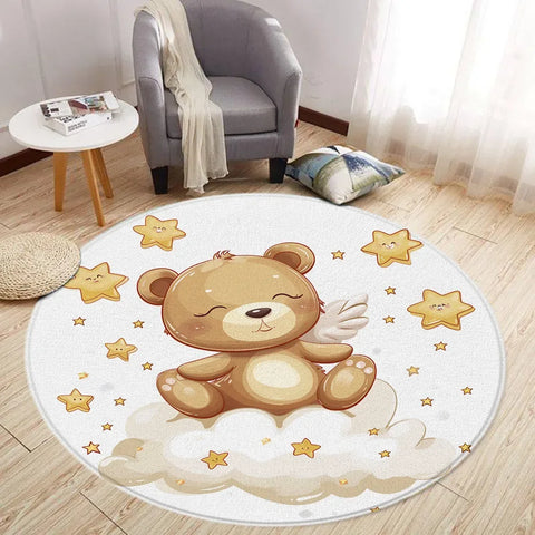 Navak Carpet Cartoon Lion Love Bear Round Rug Living Room Decoration Rabbit Bear Forest Animals Bedroom Rugs Home Mats Washable Leisure Rugs