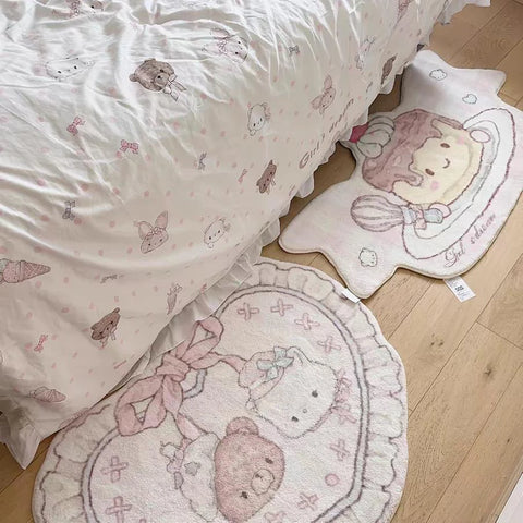 Navak Carpet Pink Cute Carpet Bede Mat Bedroom Anti-Slip Soft Polyester Faux Camere Heart aped Pluie Dinkie Mirror Front Rug