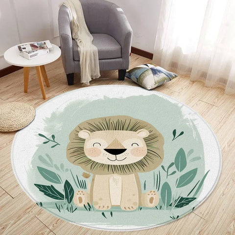 Navak Carpet Cartoon Lion Love Bear Round Rug Living Room Decoration Rabbit Bear Forest Animals Bedroom Rugs Home Mats Washable Leisure Rugs