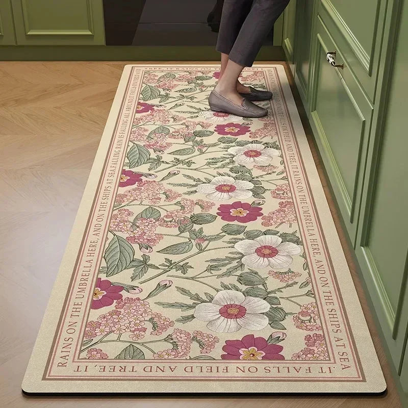 Navak Carpet Carpet for Kitchen Floor Mat Pvc Leather Waterproof Non-slip Long Rug Oil-proof Foot Mats Pink Flower Home Decoration Rugs