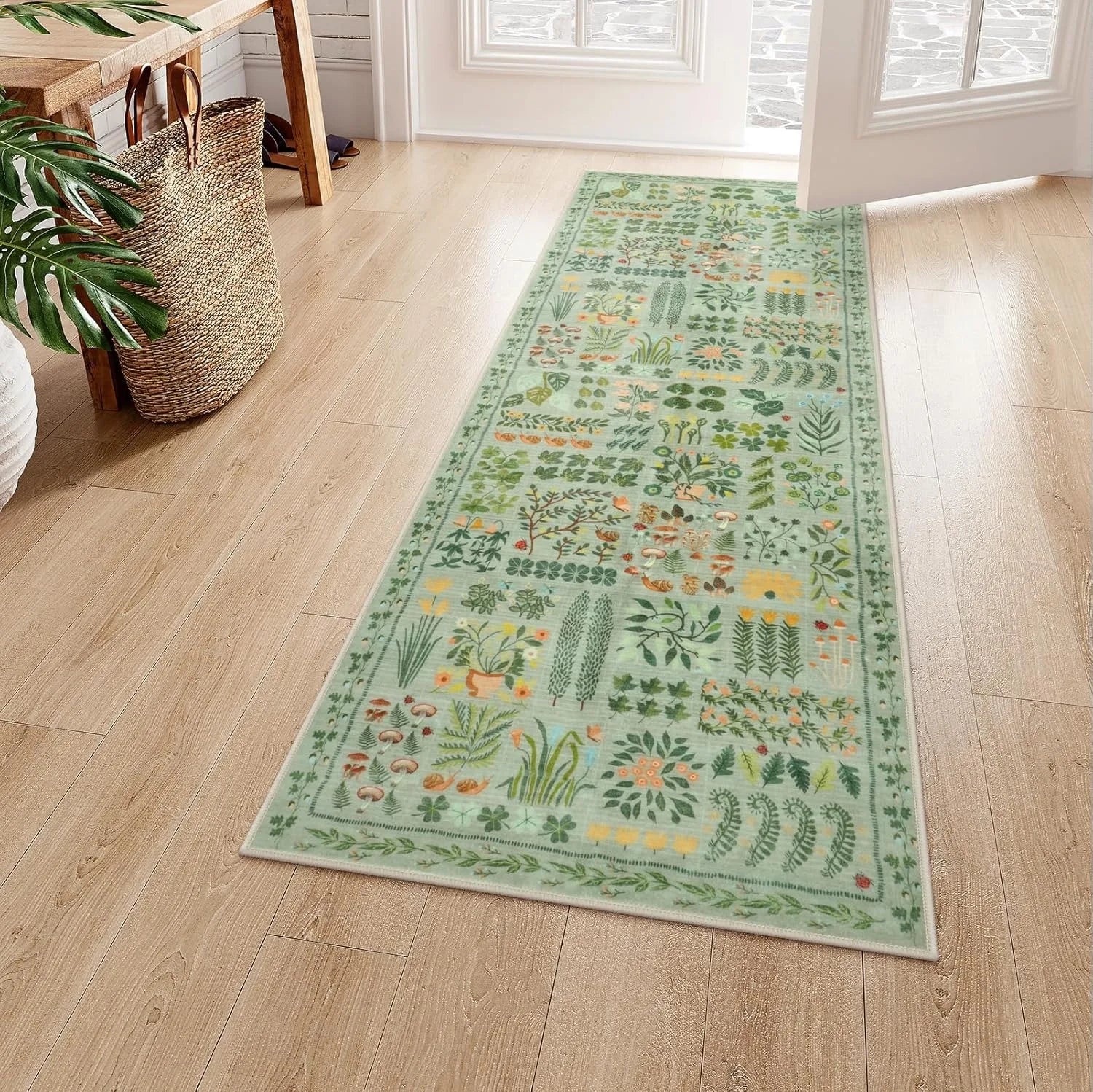 Navak Carpet Corridor Carpet Long Runner Rug Green Plant Leaf Carpets Soft Machine Washable Floor Mat Hallway Home Decoration Rugs