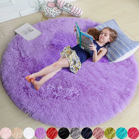 Navak Carpet Fluffy Round Rugs For Girls Bedroom Soft Shaggy White Carpet In The Living Room Bedside Rugs Pink Home Decor Hairy Baby Play Mat