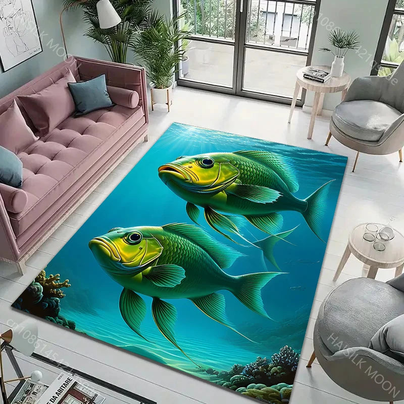 Navak Carpet Fish in The Sea Deep Sea Fish Pattern Carpet for Living Room Bedroom Bedside Floor Mat Cloakroom Playing Mat Area Rug Large Size