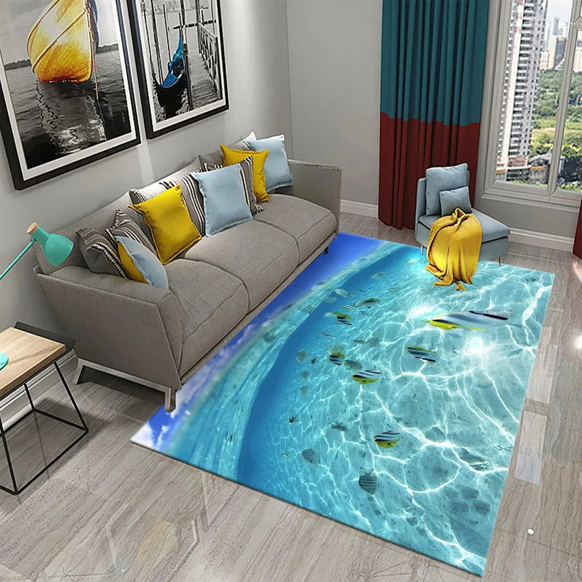 Navak Carpet 3D Hawaiian Sea Ocean Tropical Fish Carpet Living Room Fish Animal Pattern Kids Bedroom Soft Floor Decor