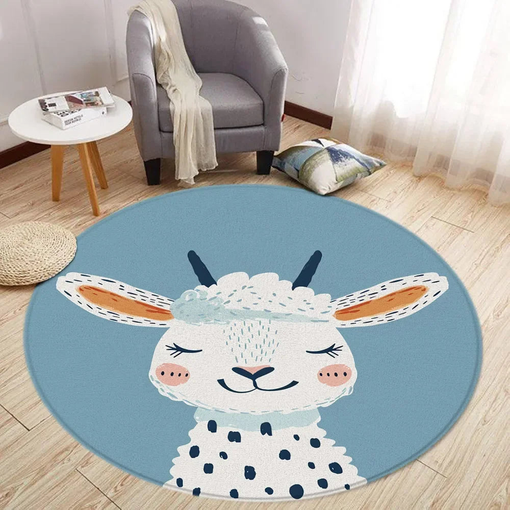 Navak Carpet Cartoon Lion Love Bear Round Rug Living Room Decoration Rabbit Bear Forest Animals Bedroom Rugs Home Mats Washable Leisure Rugs