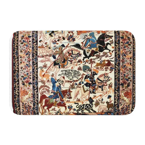 Navak Carpet Blue Antique Persian Isfahan Silk Rug With Animals Front Floor Door Entrance Mat Tribal Ethnic Floral Bath  Doormat Carpet Rug