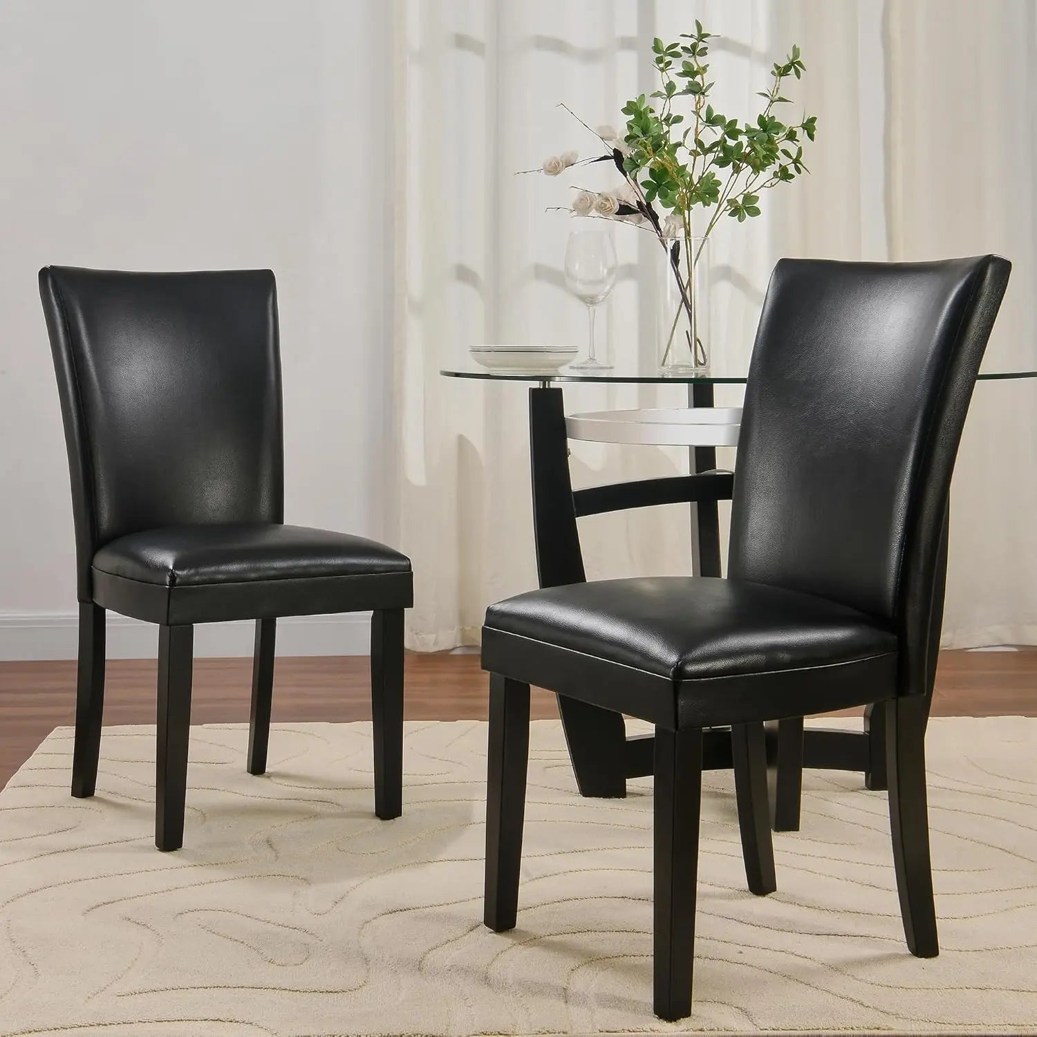 Navak Carpet Set of 2 Parsons Dining Chairs – Faux Leather Upholstered Side Chairs w/Solid Wood Legs for Dining & Living Room