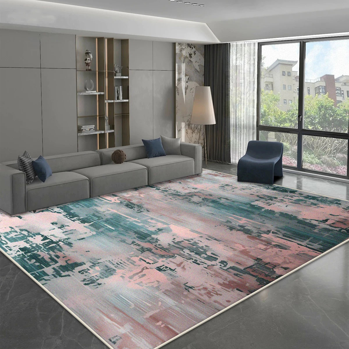 Navak Carpet Modern Simple Style Carpet for Living Room Blue Grey Decoration Home Sofa Fluffy Soft Rug Bedroom Bedside Washable Non-slip Mat