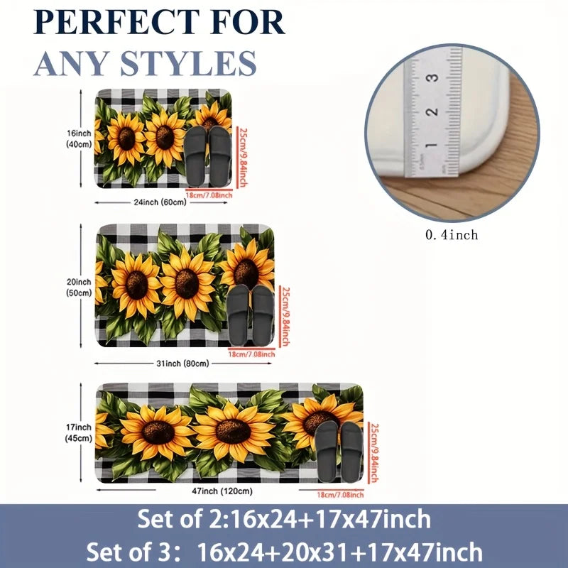 Navak Carpet Sunflower Buffalo Plaid Kitchen Mat Decor Non-slip Hallway Balcony Laundry Rugs Bathroom Door Mat Bedroom Floor Mat Decor