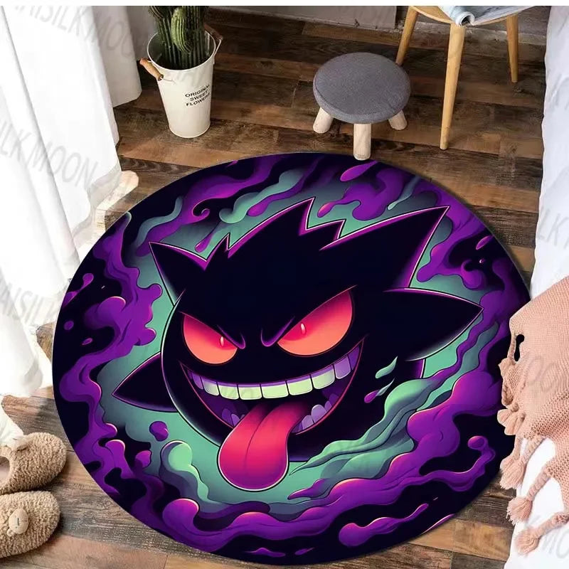 Navak Carpet Daily Picks Pokémon Gengar Printed Round Rug for Bedroom Game Cartoon Living Room Carpet Sofa Coffee Table Doormat Picnic Floor Mat