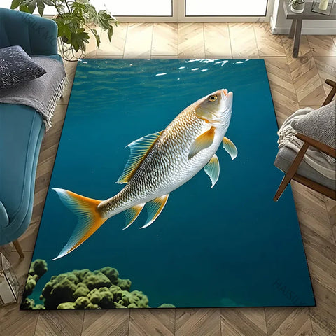 Navak Carpet Multiple Deep Sea Fish Printed Carpet Rugs for Living Rooms Bedrooms, Office Areas, All Season Mat, Marine Fish Lovers Rugs Gift