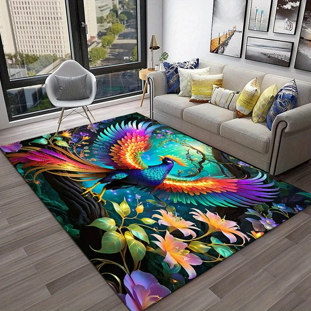 Navak Carpet Colorful Peacock Animal Print Area Rug  Crystal Velvet Non-Shedding Carpet, Large Size up to 2.16m² for Living Room,