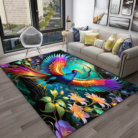Navak Carpet Colorful Peacock Animal Print Area Rug  Crystal Velvet Non-Shedding Carpet, Large Size up to 2.16m² for Living Room,