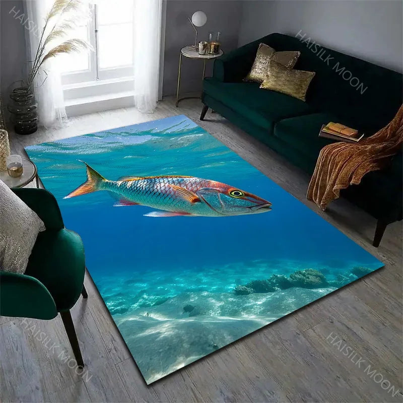 Navak Carpet Fish in The Sea Deep Sea Fish Pattern Carpet for Living Room Bedroom Bedside Floor Mat Cloakroom Playing Mat Area Rug Large Size