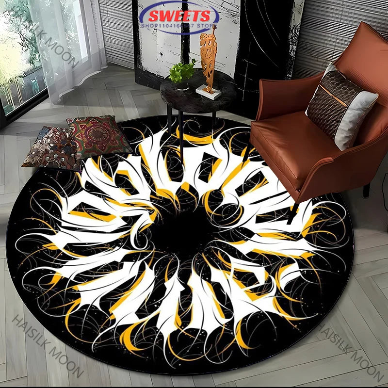 Navak Carpet Modern Style Black and White Mystery Art Style Round Carpet Interior Decor Mat Outdoor Picnic Camping Rug Room Bedside Rug Gift