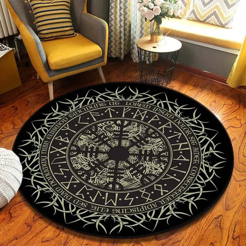 Navak Carpet World Tree Round Area Viking Norse Mythology Print Round Rug Living Room Bedroom Floor Mat Game Room