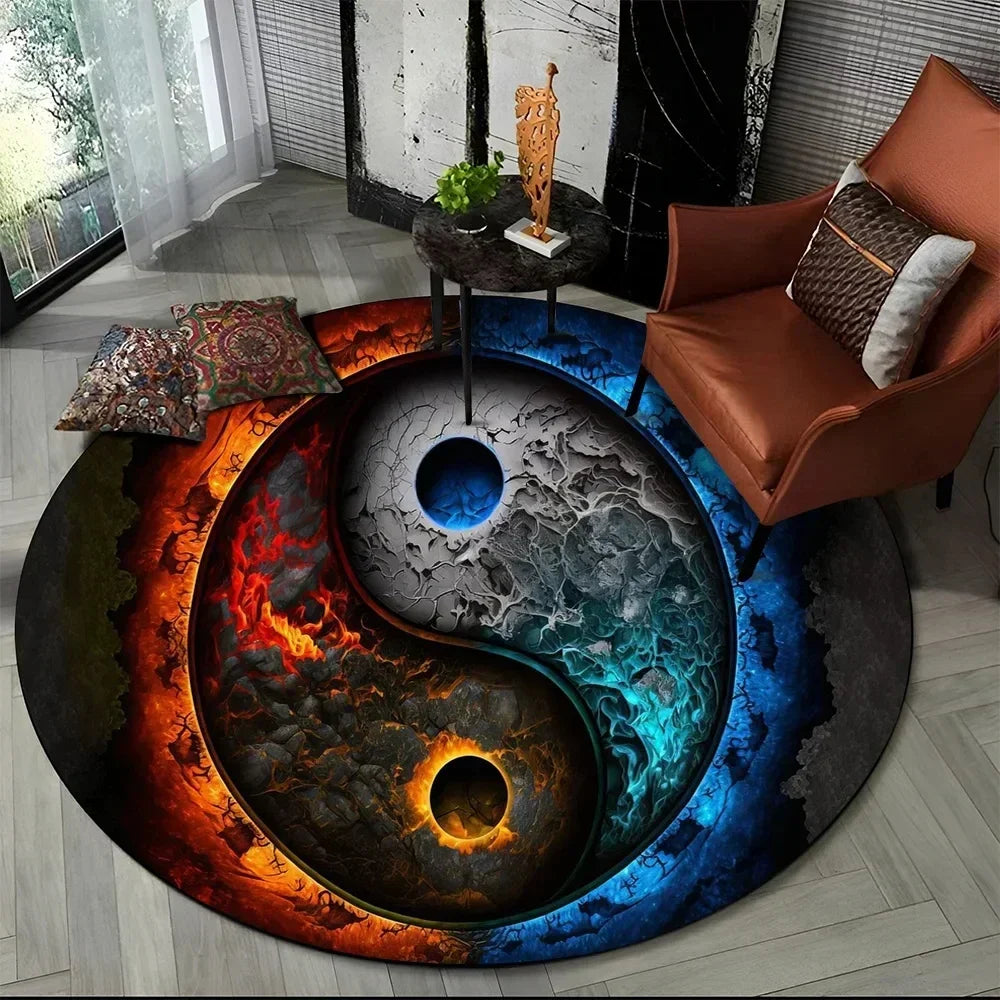 Navak Carpet Crystal Velvet Yin Yang Round Rug, 3D Tai Chi Print Non-Slip Floor Mat for Living Room, Bedroom, Home Decor, Circle Area Rug