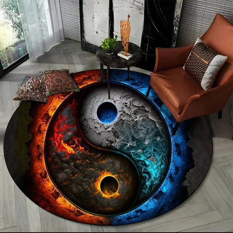 Navak Carpet Crystal Velvet Yin Yang Round Rug, 3D Tai Chi Print Non-Slip Floor Mat for Living Room, Bedroom, Home Decor, Circle Area Rug