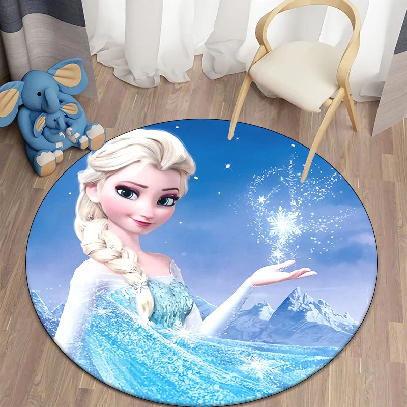 Navak Carpet Princess Elsa Cartoon Print Round Carpet, Bedroom Decorative Carpet, Living Room Bathroom Picnic Camping Entrance Non-slip Mat