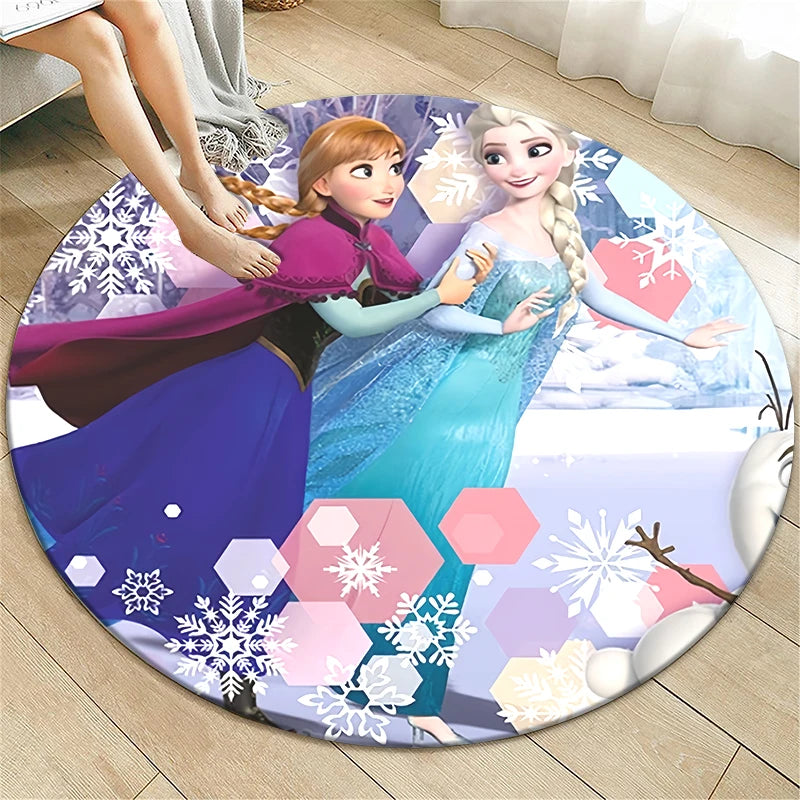 Navak Carpet Princess Elsa Cartoon Print Round Carpet, Bedroom Decorative Carpet, Living Room Bathroom Picnic Camping Entrance Non-slip Mat