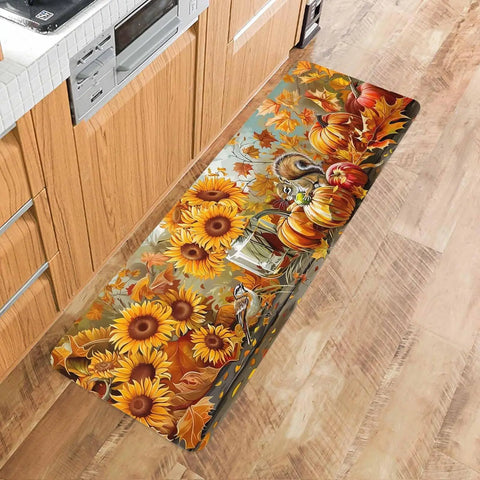 Navak Carpet Fall Squirrel Sunflower Pumpkin Kitchen Floor Mat Home Decor Non-Slip Corridor Balcony Laundry Rug Bedroom Beside Foot Mat Decor