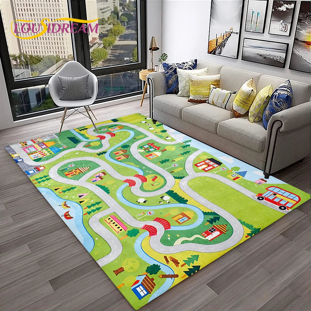 Navak Carpet Child Playmat Traffic Highway City Playroom Carpet Rug for Home Living Room Bedroom Doormat Decor, Area Rug Non-slip Floor Mat