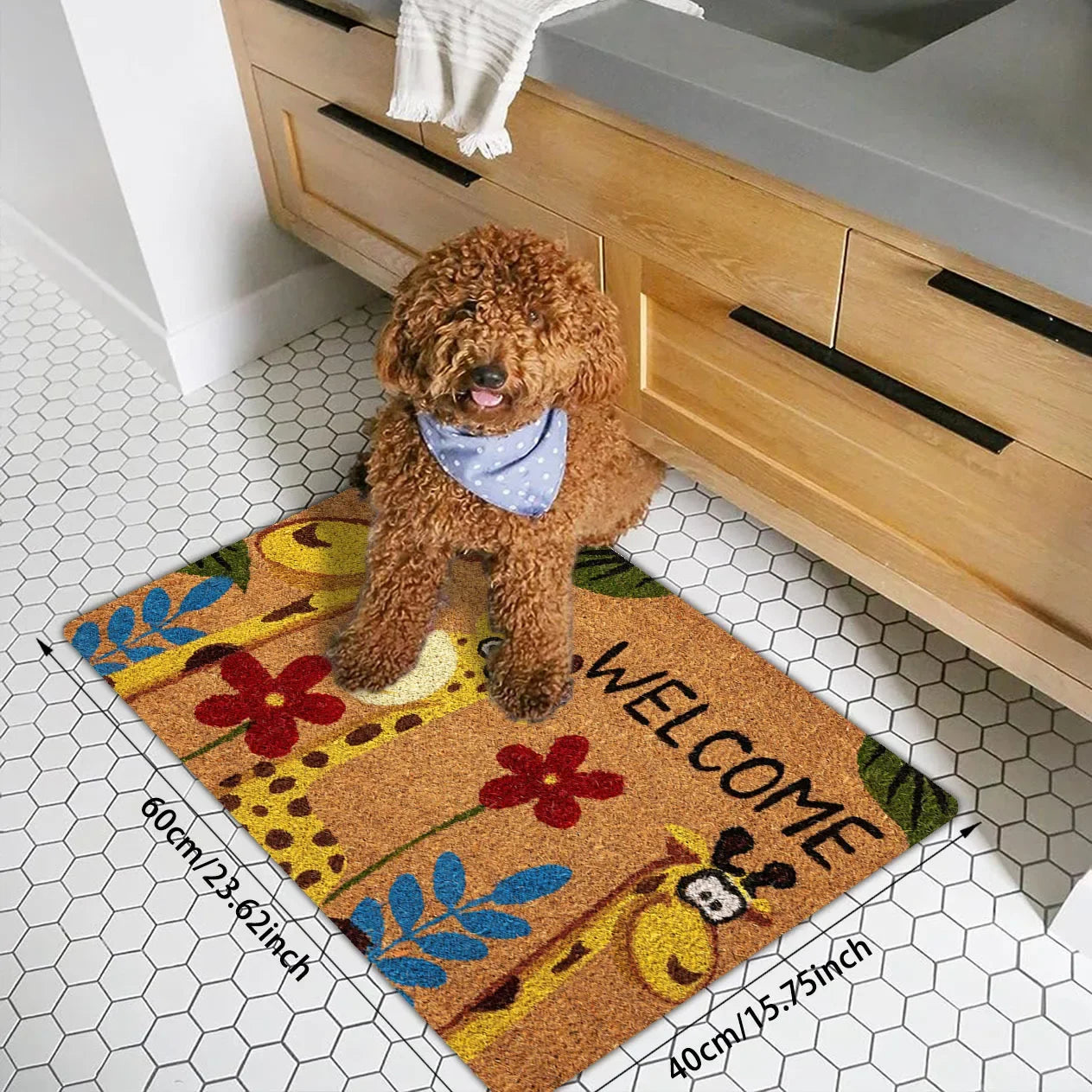 Navak Carpet Floral Animal Welcome Doormat Quick-Dry Polyester Indoor/Outdoor Mat for Entryway Kitchen Bathroom Laundry Room Wear-Resistant