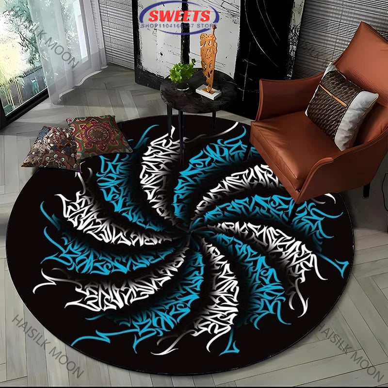 Navak Carpet Modern Style Black and White Mystery Art Style Round Carpet Interior Decor Mat Outdoor Picnic Camping Rug Room Bedside Rug Gift
