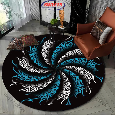 Navak Carpet Modern Style Black and White Mystery Art Style Round Carpet Interior Decor Mat Outdoor Picnic Camping Rug Room Bedside Rug Gift