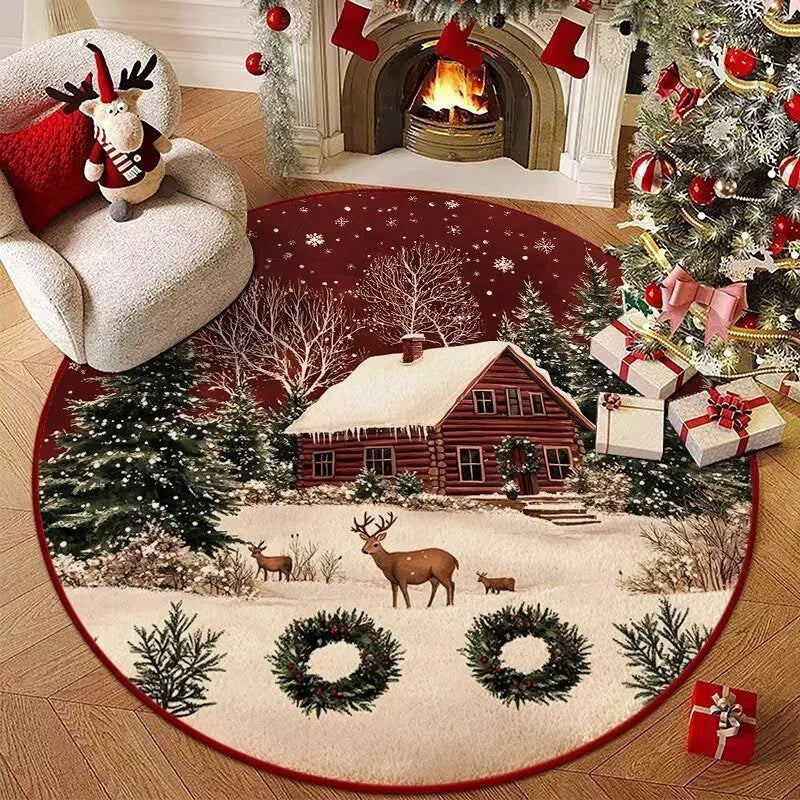 Navak Carpet Christmas Series Theme Round Carpet, Santa Claus, Snowman, Christmas Gifts, Holiday Celebration Living Room Decorative Mat