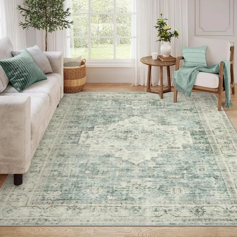 Navak Carpet Washable Area Rug 8x10 Rugs for Living Room Bedroom, Non-Slip Boho Indoor Carpet for Dining Room Office, Low-Pile Farmho